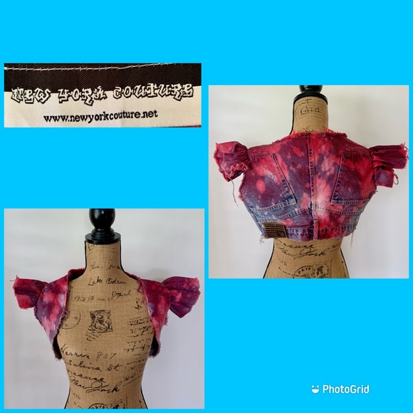 New York Couture Tie Dye Bleached Denim Bolero - Picture 1 of 7